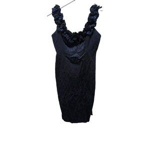 Maggy London Hot To Trot Navy Blue Ruffle Dress Size 8 90s Knee Length